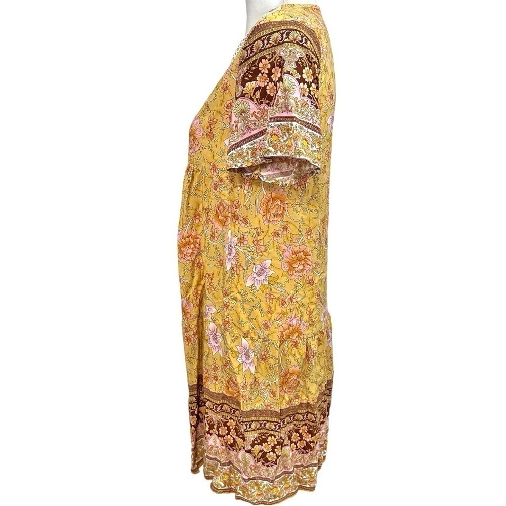 🌸NWOT- Yellow V Neck Bohemian Flowy Short Dress- Size M - Picture 6 of 9